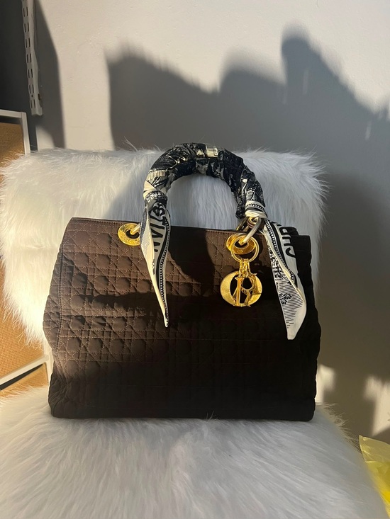 Dior Handbags - Vintage Lady Dior Quilted Black Satchel with Gold Accent Charms